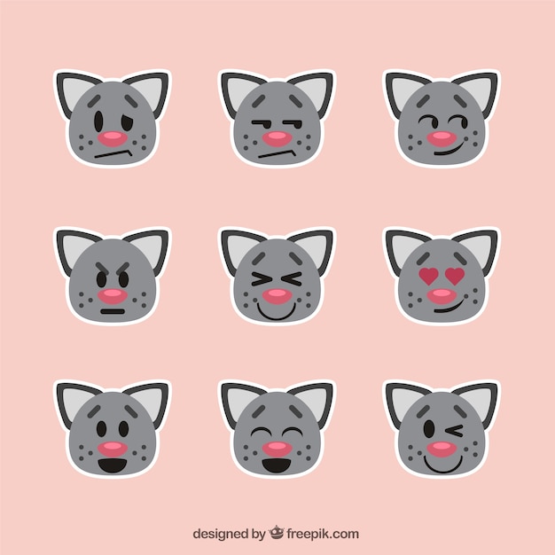 Gratis vector pak van grappige kat emoticons