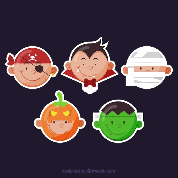 Gratis vector pak van halloween gekostumeerde karakters stickers