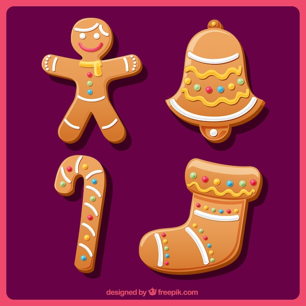 Gratis vector pak van heerlijke traditionele kerst ornamenten cookies