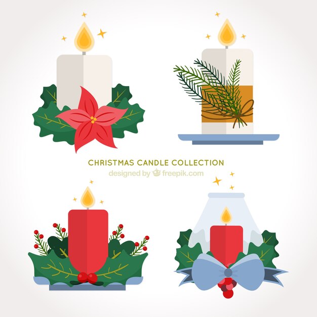 Pak van kaarsen met kerst decoratie in plat design