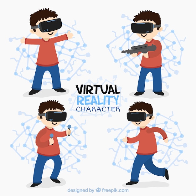 Gratis vector pak van kinderen in virtuele werelden
