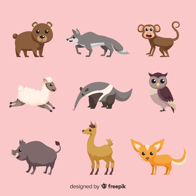 Gratis vector pak van platte tropische dieren