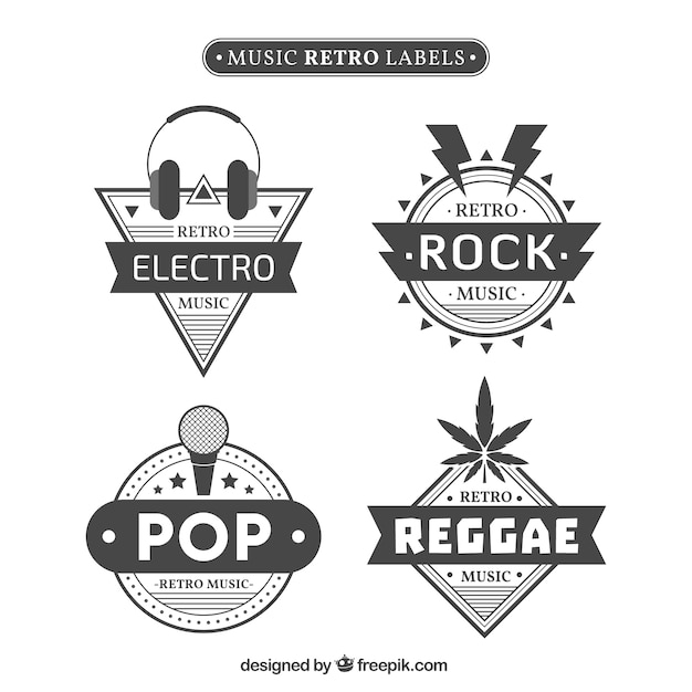 Gratis vector pak van retro muzikale stijl stickers