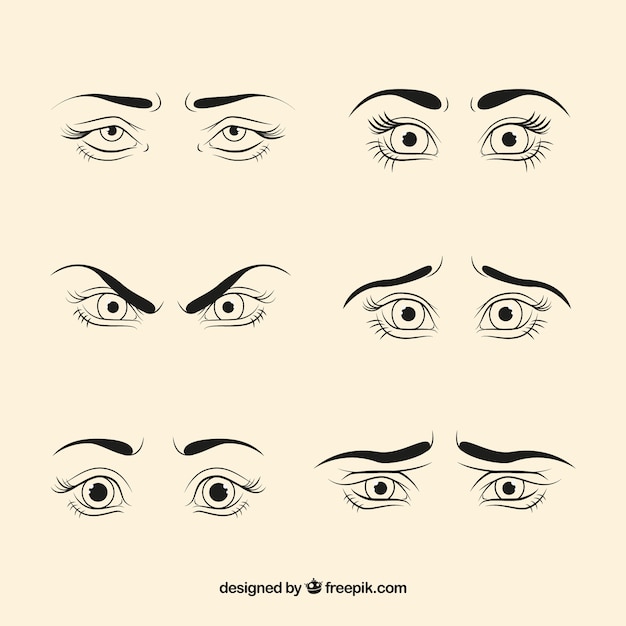 Gratis vector pak van schetsen van vrouwelijke ogen