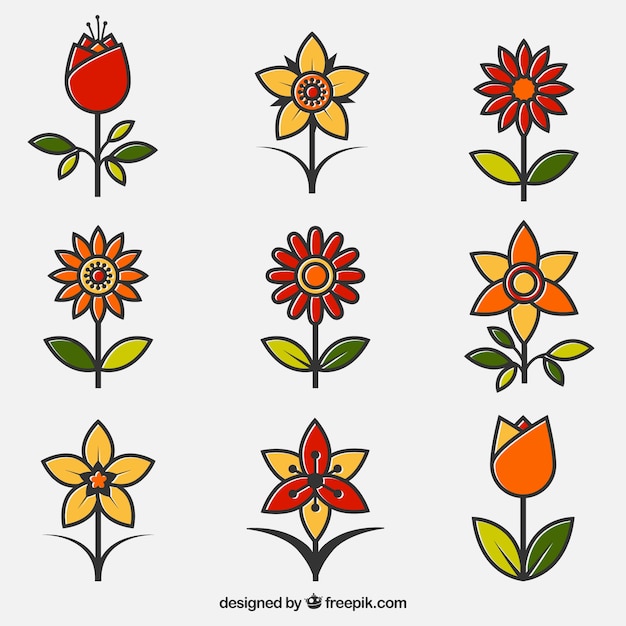 Gratis vector pak van sierbloemen