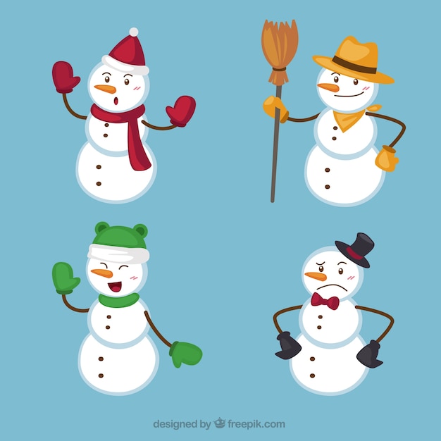 Gratis vector pak van sneeuwpoppen met toebehoren