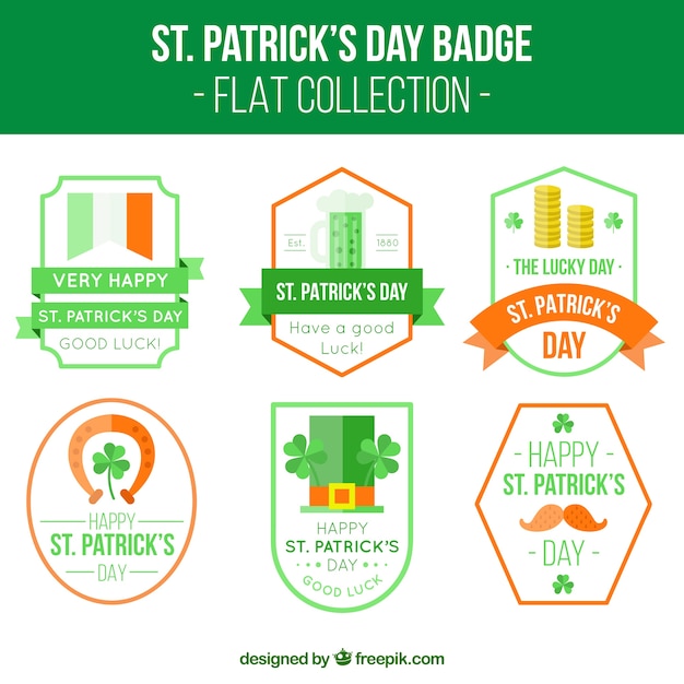 Pak van st. patrick's day badges in plat design