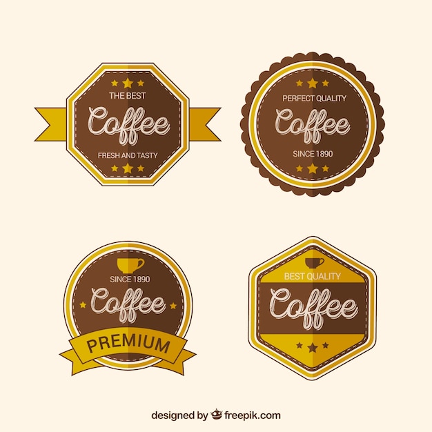 Gratis vector pak van uitstekende decoratieve koffie stickers