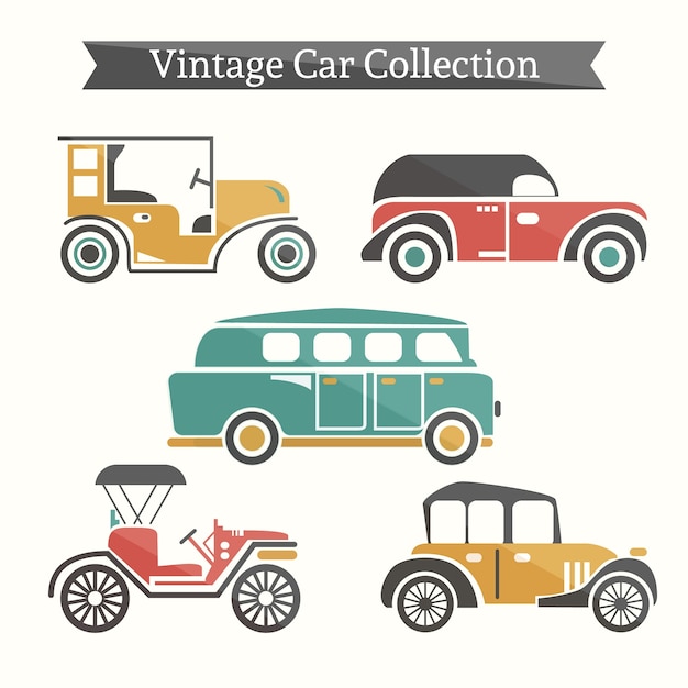 Gratis vector pak van vintage auto's en caravan in plat design