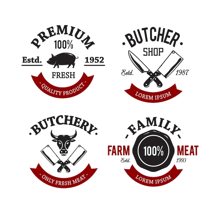 Gratis Vector pak van vintage slager winkel badges