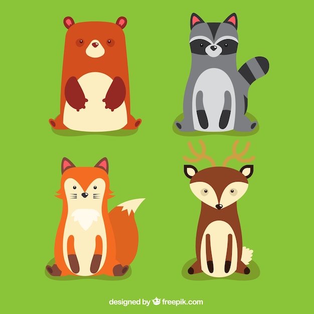 Gratis vector pak van vriendelijke dieren in het bos