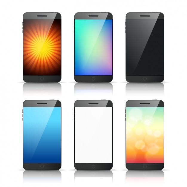 Gratis vector pak van zes telefoons met verschillende schermen