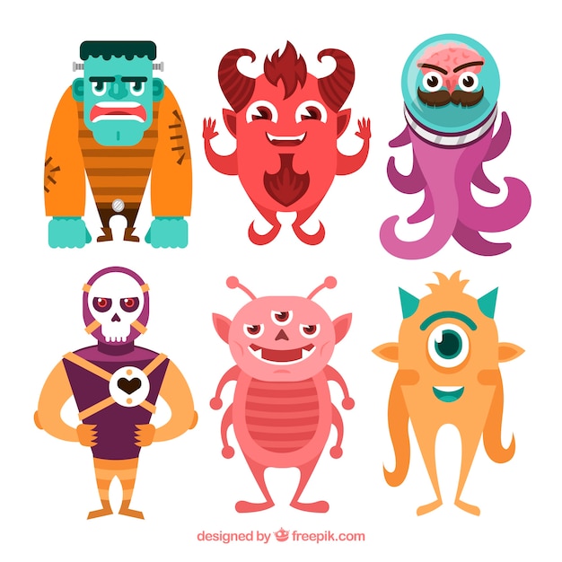 Gratis vector pak van zes verschillende monsters