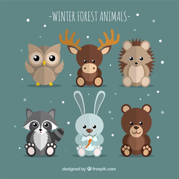 Gratis vector pak van zes winterdieren