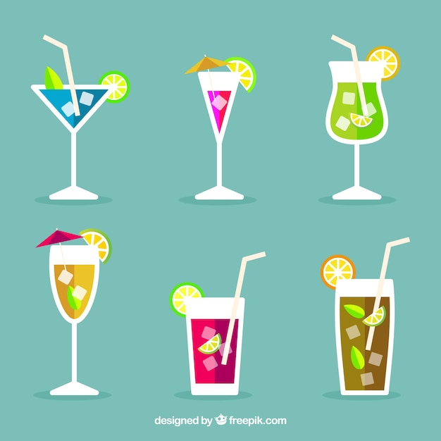 Gratis vector pakje cocktails in vlakke vormgeving