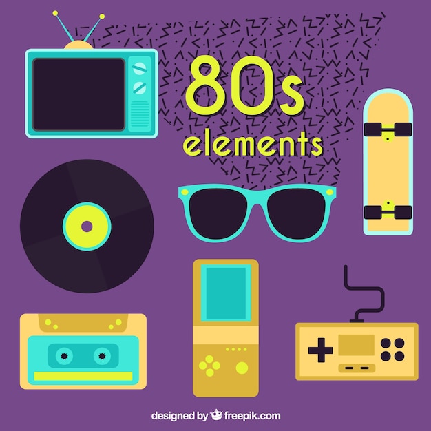 Gratis vector pakje eighties vlakke elementen