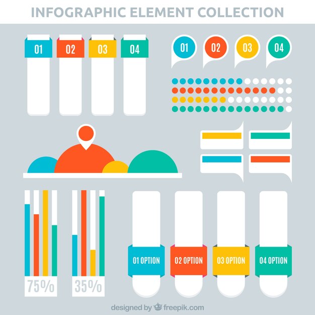 Pakje infografische artikelen met gekleurde vormen