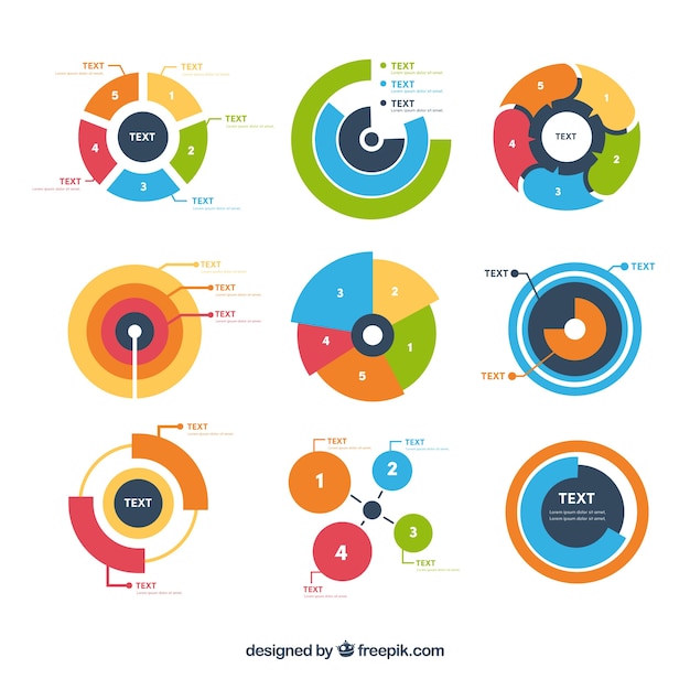 Pakje infografische grafieken met grote ontwerpen en kleuren