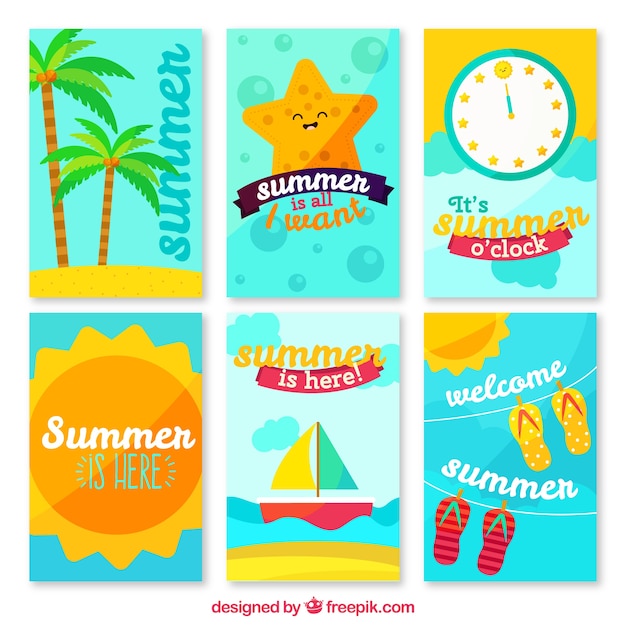 Gratis vector pakje kleurrijke zomer mooie kaarten