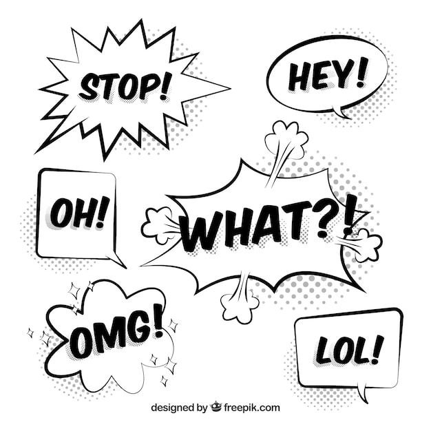 Gratis vector pakje met handgetekende comic speech bubbles