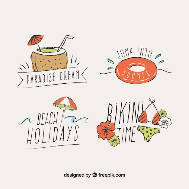 Gratis vector pakje met handgetekende zomer stickers