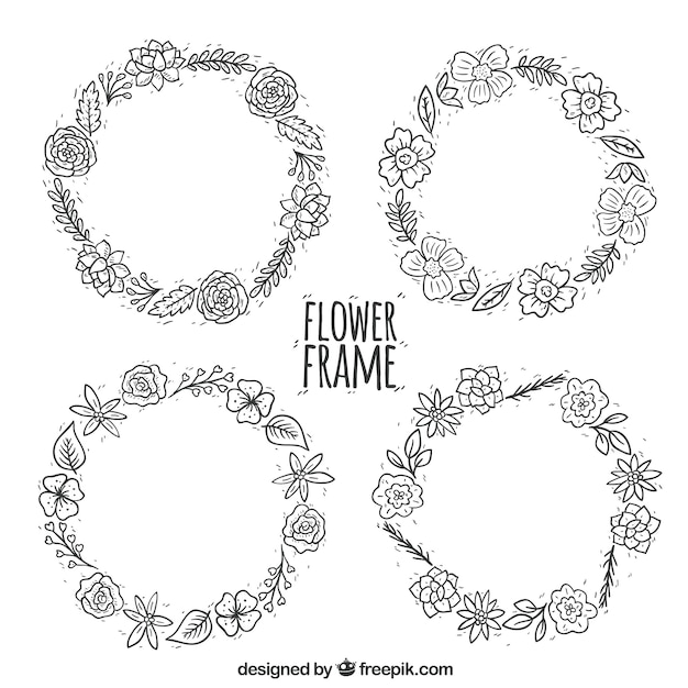 Pakje met vier hand getekende bloemenkransen