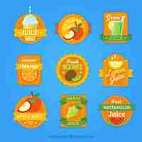 Gratis vector pakje oranje labels met stukjes fruit