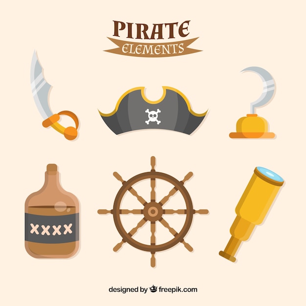 Gratis vector pakje piratenelementen in plat ontwerp