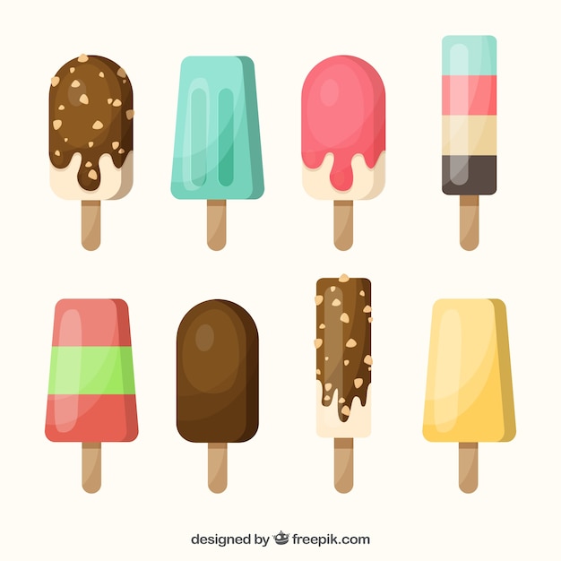 Gratis vector pakje popsicles met allerlei smaken