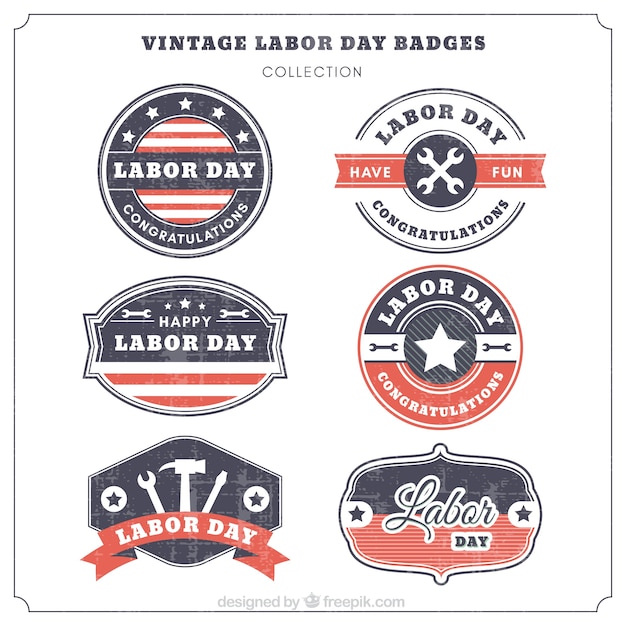 Gratis vector pakje retro-arbeidsdaglogo's