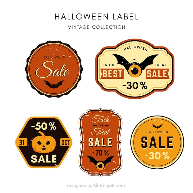 Gratis vector pakje retro halloween verkoop stickers