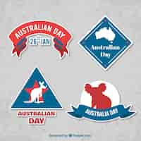 Gratis vector pakje van vier australia day labels met groot design