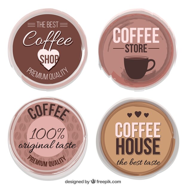 Pakje van vier koffie stickers in vintage stijl