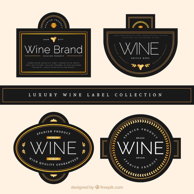 Gratis vector pakje van vier luxe labels wijn