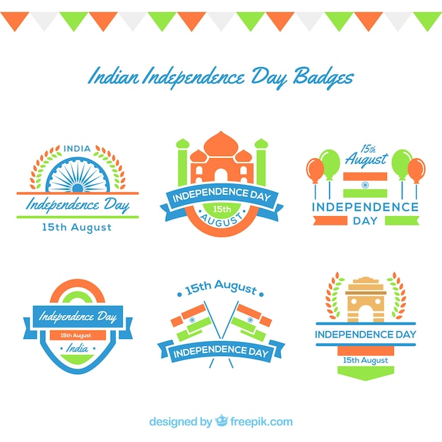 Pakje van zes india onafhankelijkheidsdag badges