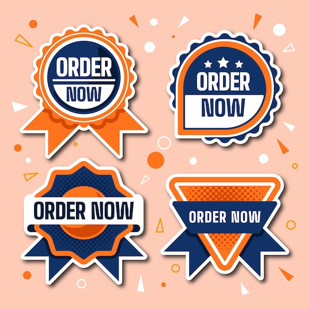 Gratis vector pakket met bestel nu stickers