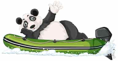 Gratis vector panda op een opblaasbare motorboot in cartoonstijl