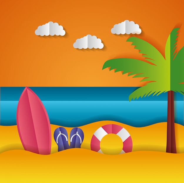 Gratis vector paper origami landschap van een strand