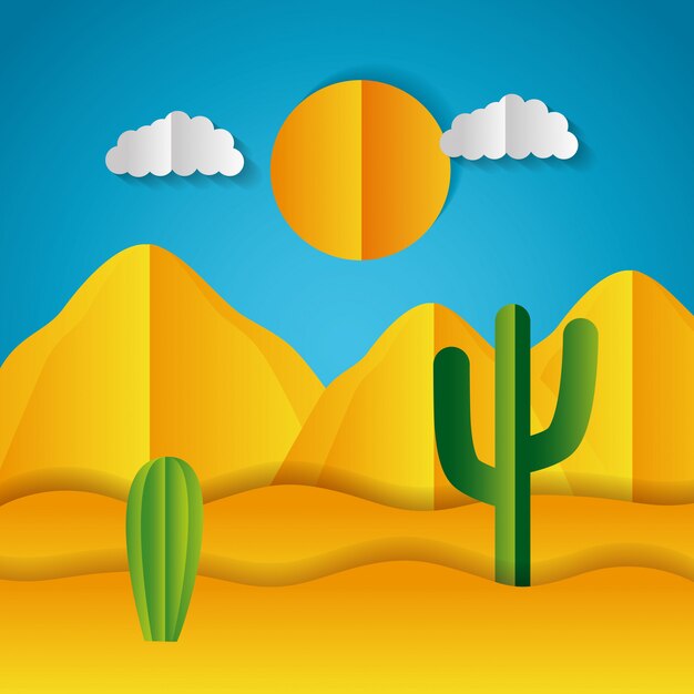 Paper origami landschap van een woestijn