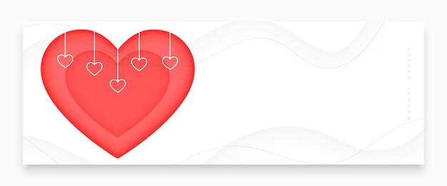 Gratis vector papercut stijl liefde hart romantische banner voor valentijnsdag evenement