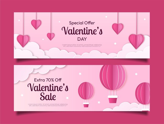 Gratis vector papier stijl valentijnsdag viering verkoop banners set