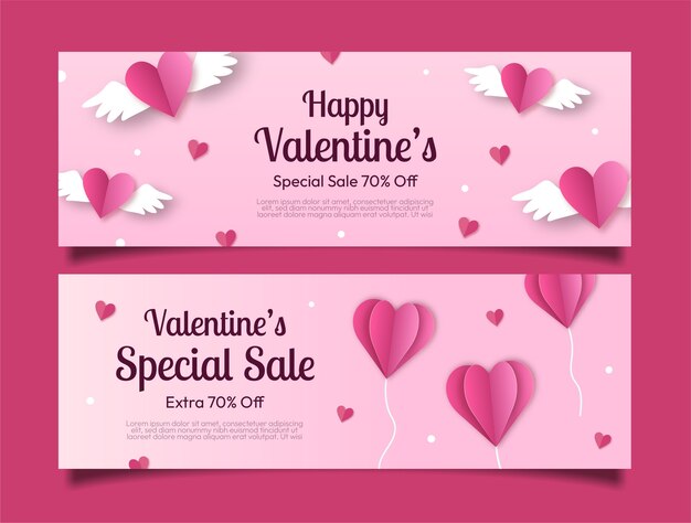 Gratis vector papier stijl valentijnsdag viering verkoop banners set