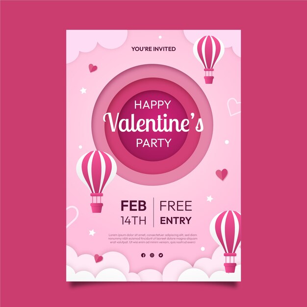 Papier stijl valentijnsdag viering verticale poster sjabloon