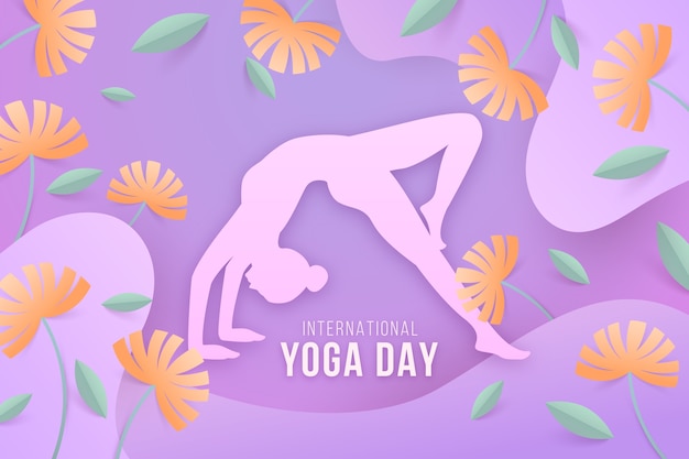 Gratis vector papier stijl yoga dag achtergrond