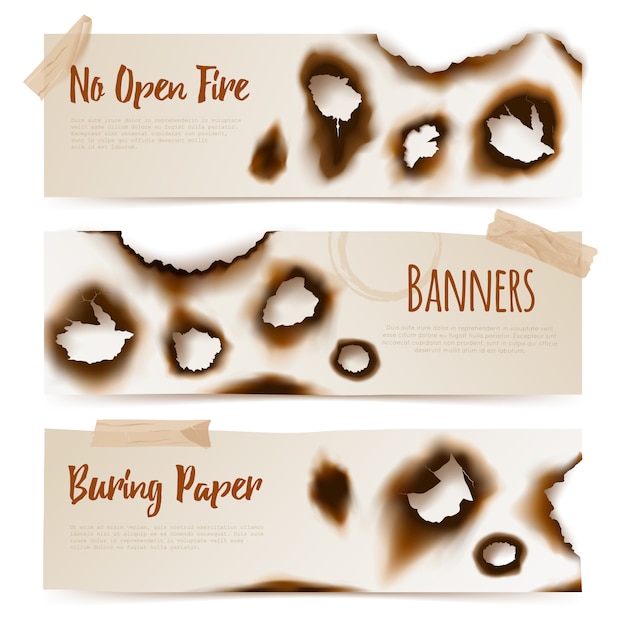 Papier verbrande gaten banners