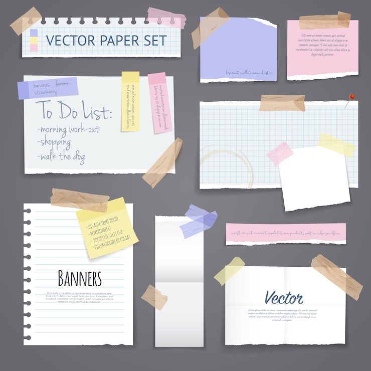 Gratis Vector papierbanners instellen met plakband