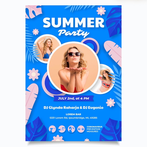 Papieren stijl zomer partij verticale poster sjabloon met foto