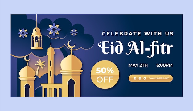 Gratis vector papierstijl eid al-fitr verkoop horizontale bannersjabloon