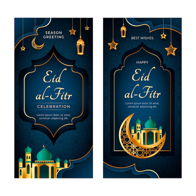 Papierstijl eid al-fitr verticale banners pack