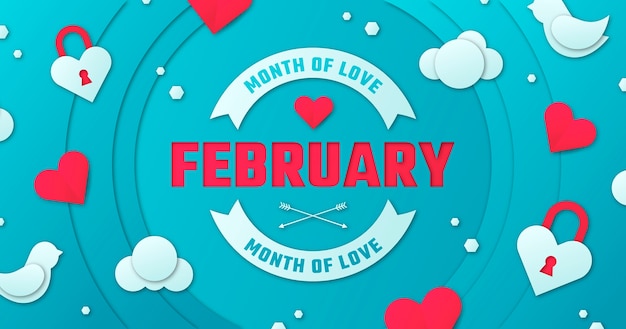 Papierstijl februari maand van liefde sociale media voorbladsjabloon